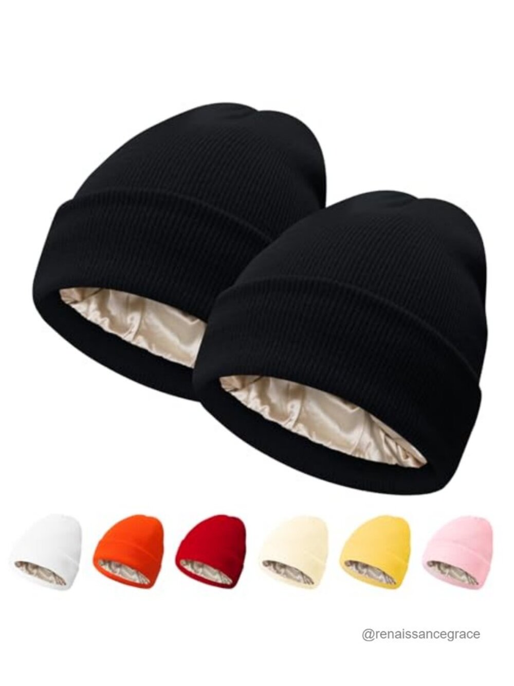 Satin Lined Beanie for Women - Silk Lining Winter Hat, Hair Protection